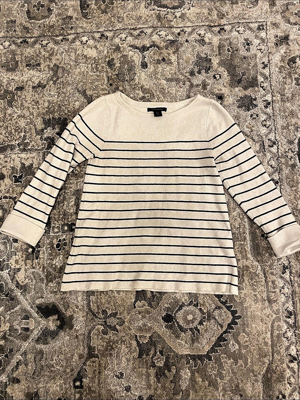 Tahari Striped Long Sleeve Top in Cream & Black Size Small